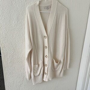 LOFT Ivory Button-Front Cardigan